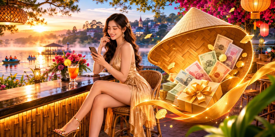 Khung cảnh Đà Lạt với người chơi nhận cashback bonus trên nền tảngp600
