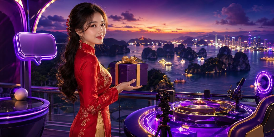Phụ nữ mặc áo dài tại vịnh Hạ Long tham gia cá cược trực tuyến với khung cảnh biển xanh