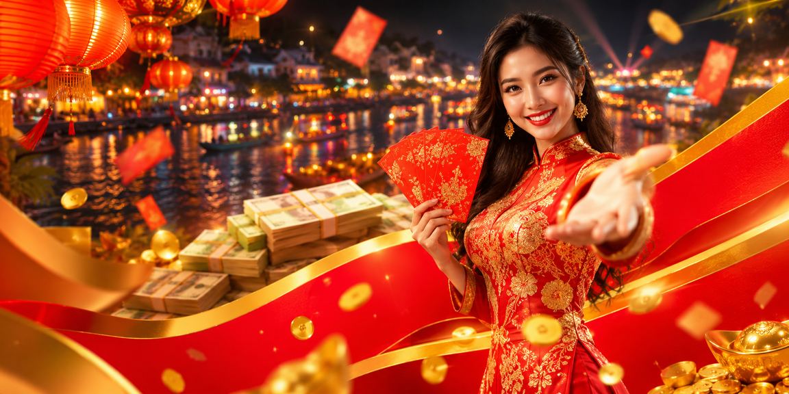 Không khí lễ hội Tết với phong bì đỏ may mắn và đèn lồng tượng trưng cho ưu đãi chào mừng thành viên mới